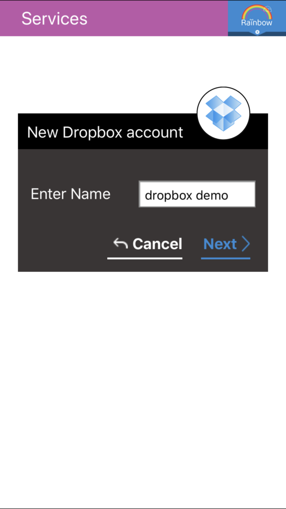 Rainbow: Add a new Dropbox account 
