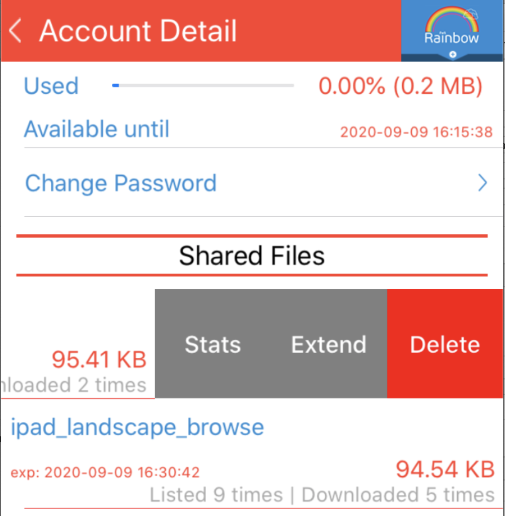 Rainbow: Display menu for Shared file